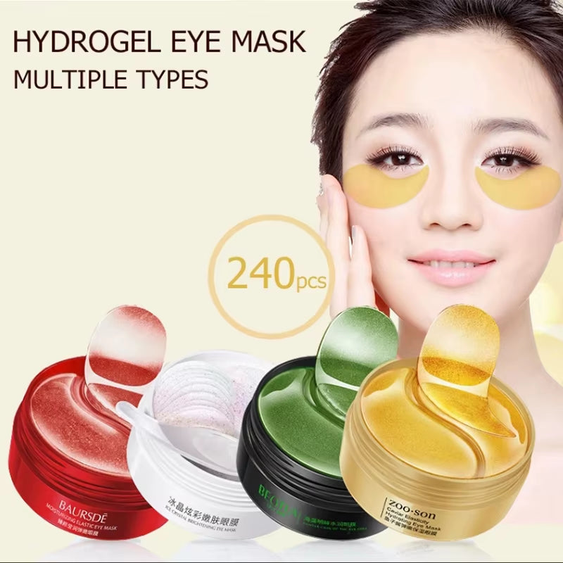 240Pcs=120Pairs Eye Patches Hyaluron Acid & Gold & Seaweed & Black Pearl Hydrating Moisturizing Crystal Collagen Gel Eye Mask